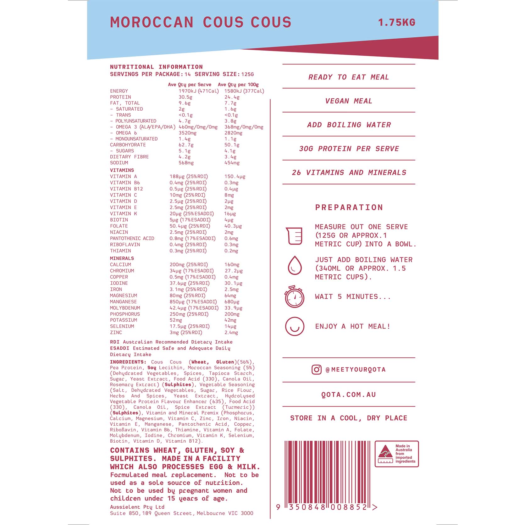 QOTA HOT + SAVOURY: MOROCCAN COUS COUS