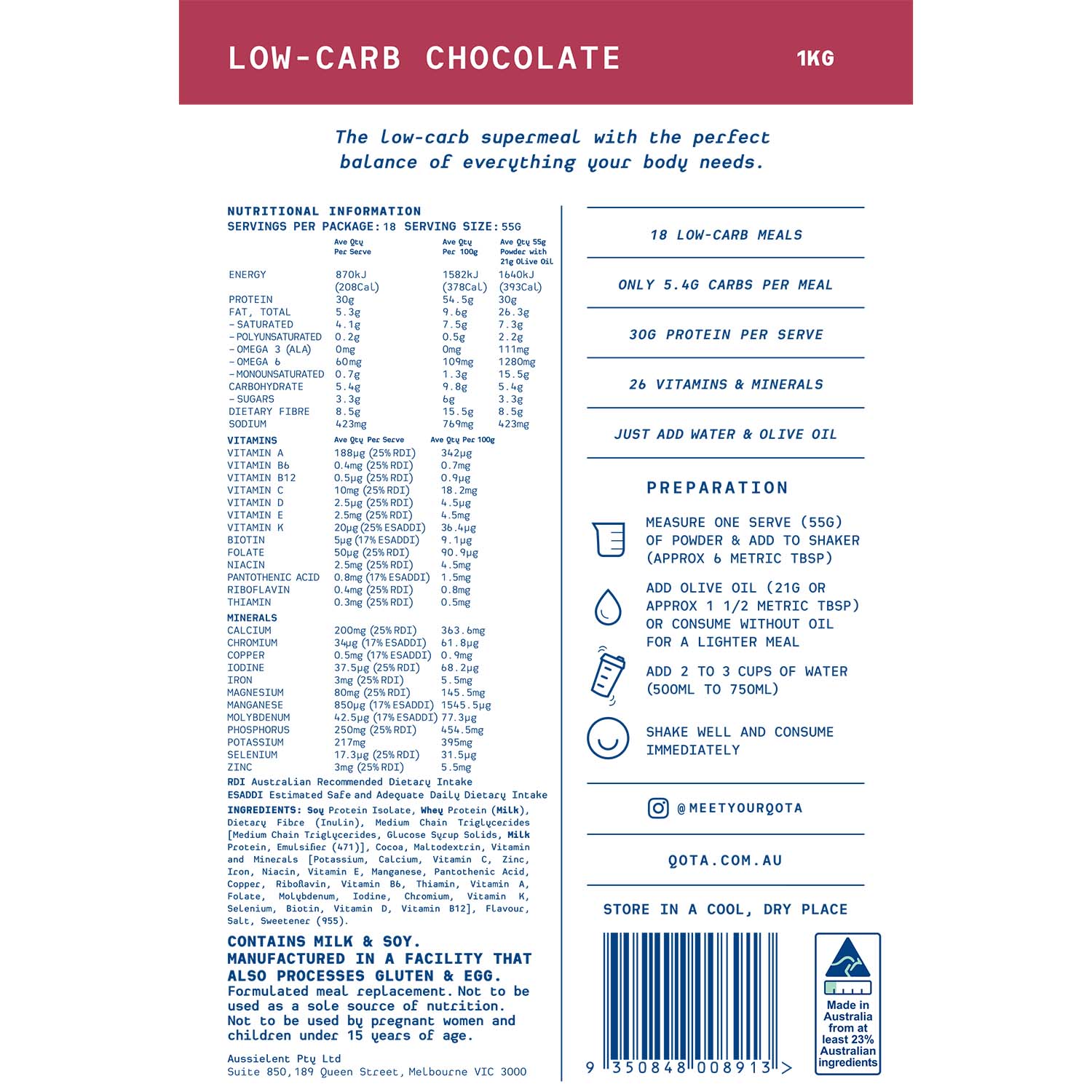 QOTA POWDER: LOW-CARB CHOCOLATE