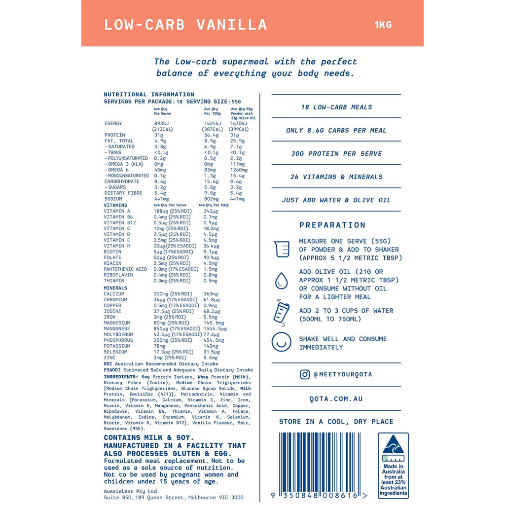 QOTA POWDER: LOW-CARB VANILLA
