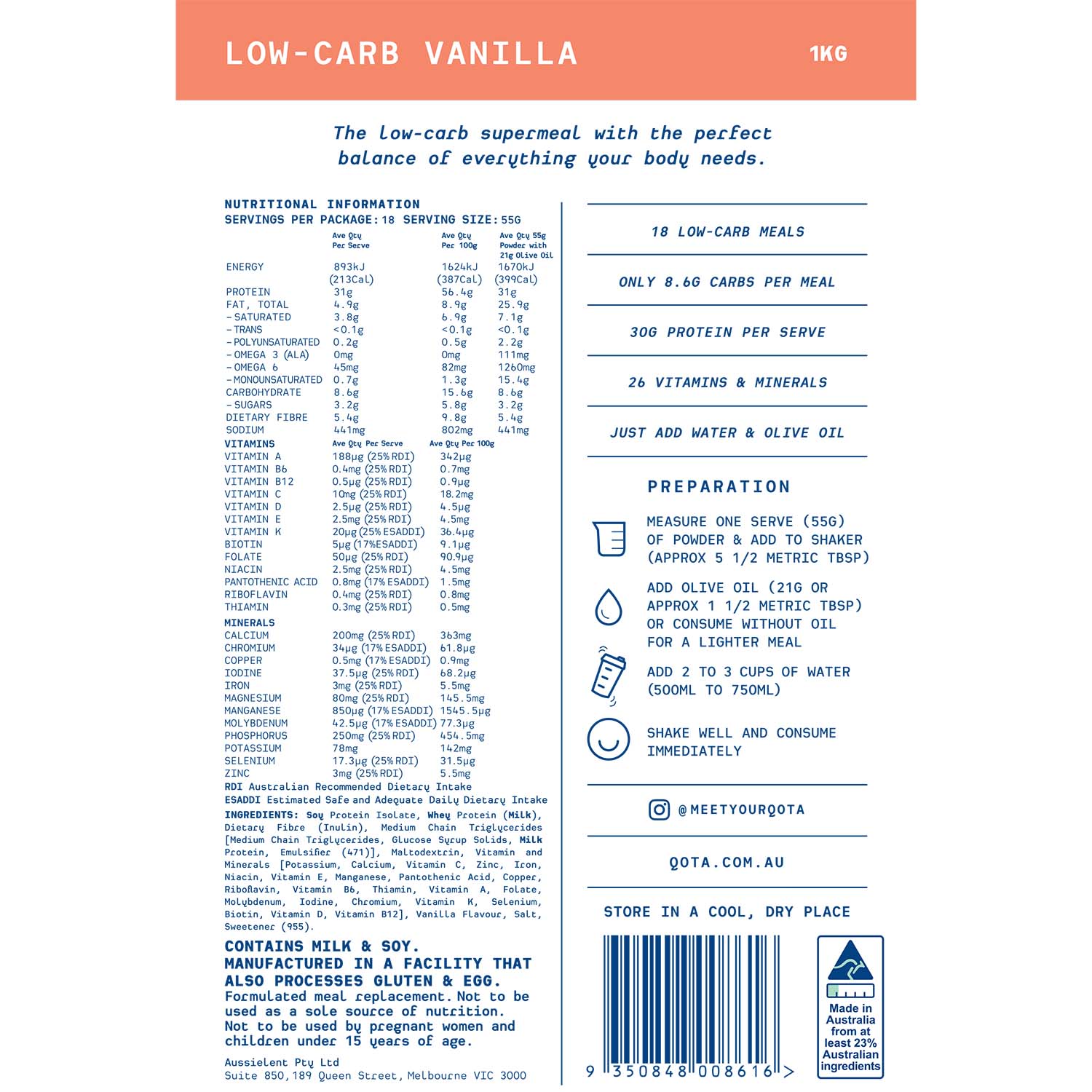 QOTA POWDER: LOW-CARB VANILLA